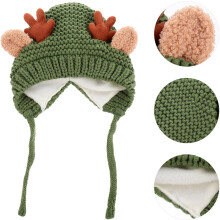 Chapéu de Natal Antler para Crianças quente tricotagem chapéu de inverno moda natal para festas de férias e ocasiões festivas verde