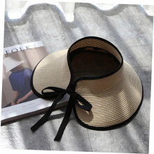 Sombrero de paja para mujer de ala ancha, ideal para el verano, protección solar, con lazo, para exteriores y playa, color beige.