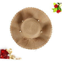 Sombrero de sol de ala ancha color caqui perlado para mujer, ideal para la playa en verano. Sombrero de paja con protección UV.