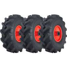 3.00x4 Open Centre Cleated Rotovator Lug Tyre 25mm Roller Bearing Rim (Set of 3)