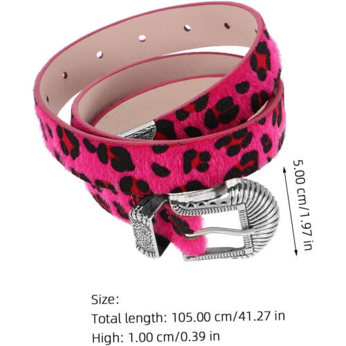 Cinturón con estampado de leopardo y hebilla, estilo retro western. 1