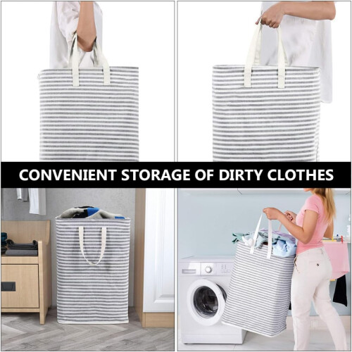 Panier à linge pliable en coton épais imperméable avec poignées 2