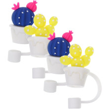 Lot de 4 couvercles de paille réutilisables en silicone motif cactus pour garçons et filles adultes