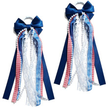 Western Cowboy Boot Bows Ribbon Bows With Star-Navy blue