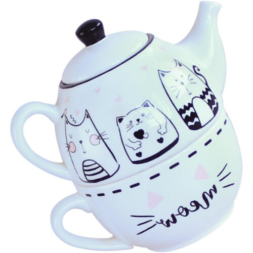 Adorable Cat Teapot and Cup Set White Ceramic Tea Set for Drinking Tea