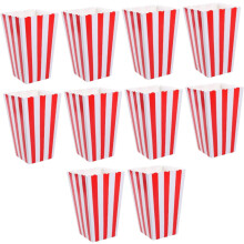 10pcs Popcorn Storage Containers Classic Foldable Boxes Striped Pattern Movie Theme Party Supplies Popcorn