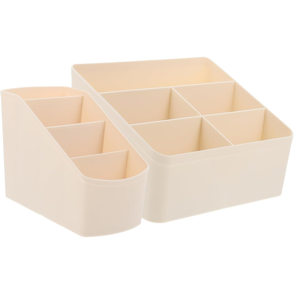 Hbhkjs Beige 2-Pack Desktop Cosmetic Organiser Table Organizer 4 Compartments Makeup Brush Case Pen Storage Box