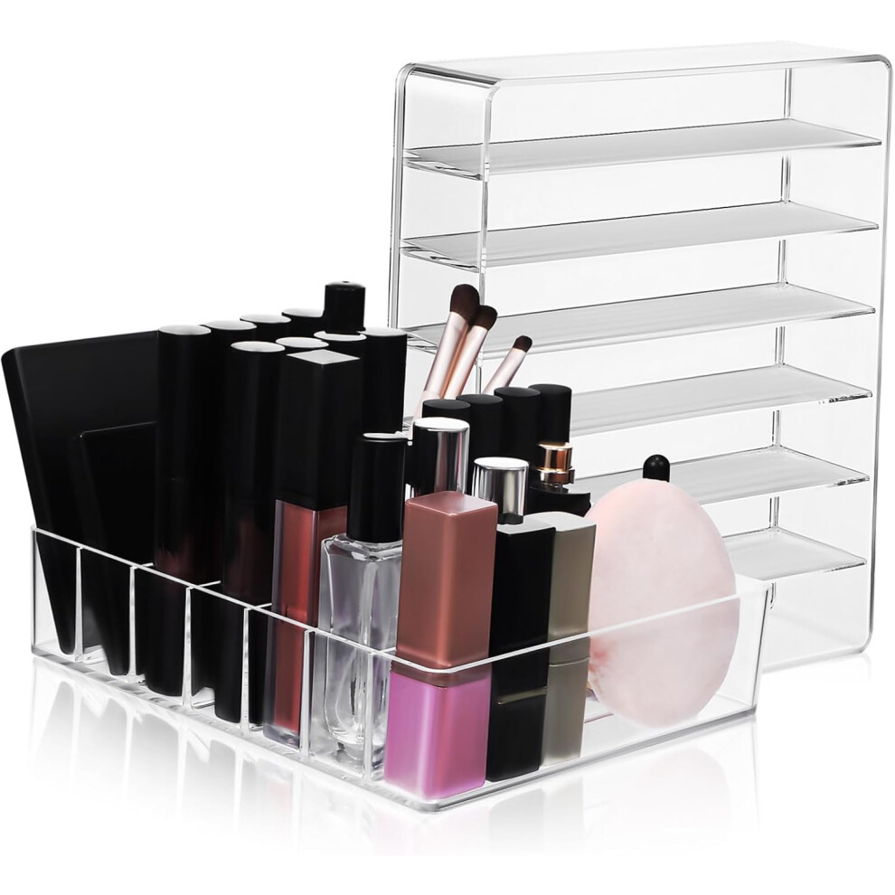 Hbhkjs 2-Piece Acrylic Eyeshadow Palette Organizer Mirror Makeup Storage Box For Vanity Drawer