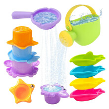 Colorful Kids Water Play Toy Set With Animal Cups-9pcs green
