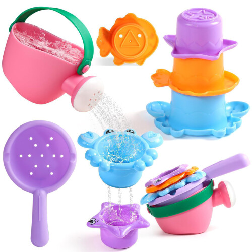 Stacking Cup Bath Toy Funny Water Activity Set With-5pcs pink