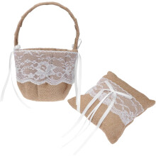 Flower Girl Baskets for Wedding Chic Rustic Burlap Jute Pillow for Bearer