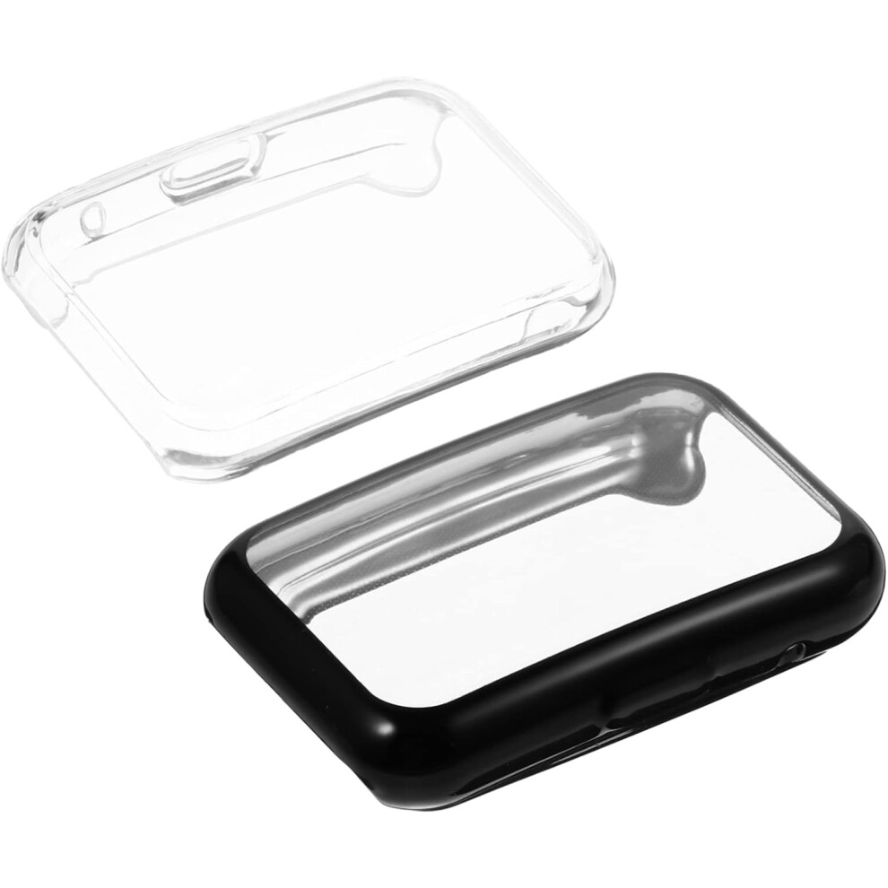 2Pcs Watch Protective Case Compatible With Watch Fit Full Cover Protector Shells Transparent Electroplated Smartwatch Accessories Black 5426217808959