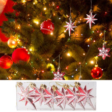 Ensemble de décorations de Noël : boules et étoiles rouges et blanches à paillettes.