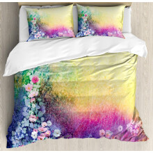 Floral Duvet Cover Set 3-Piece Purple Yellow
