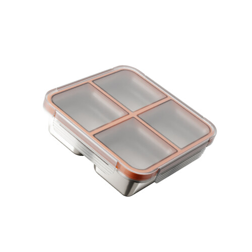 Stackable Quarter Divided Nonrust Steel Food Storage Box-Orange