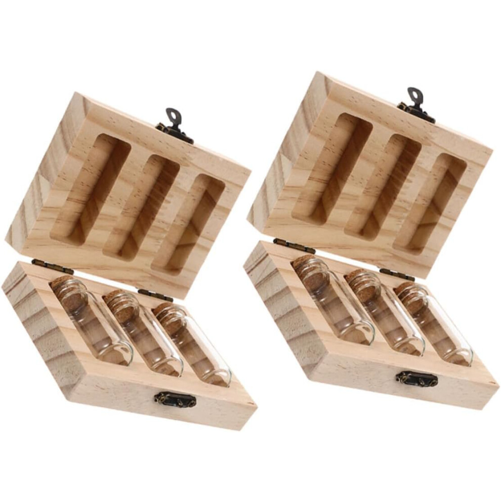 Hkhbjs Baby Hair Tooth Keepsake Box Set Fetal Hair Storage Box 3 Slot Wooden Case