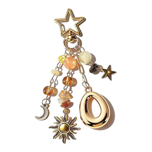 Unique Letter Key Chain With Sparkling Star Moon Pendant-Type O