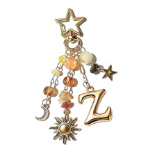 Custom Initial Letter Key Chain Trendy Star Moon Design-Zstyle