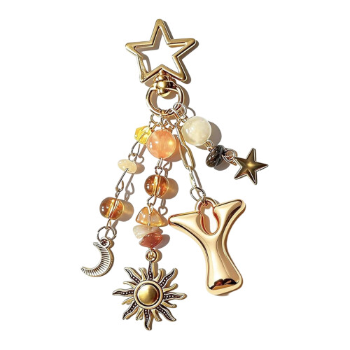 Trendy Y2K Style Keyring With Initial Letter And Star-Type Y