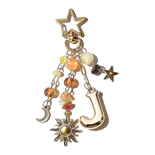 Fashionable Initial Keyring Showcasing Star Moon Design-Jstyle