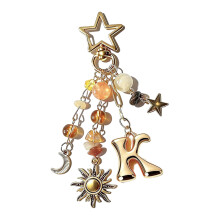 Fashionable Initial Keyring Showcasing Star Moon Design-K type