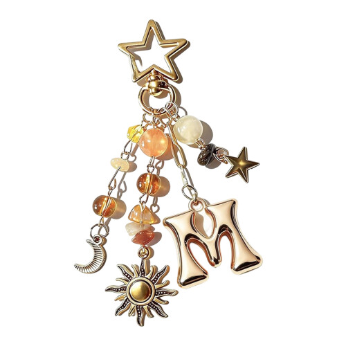 Trendy Y2K Style Keyring With Initial Letter And Star-M model