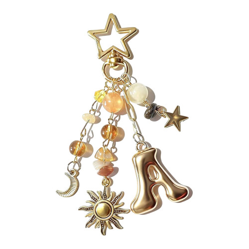 Unique Letter Key Chain Star Moon Alloy Pendant Design-Type A