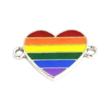 Dubbel gat hart regenboog legering hanger voor-hartvorm 1 st