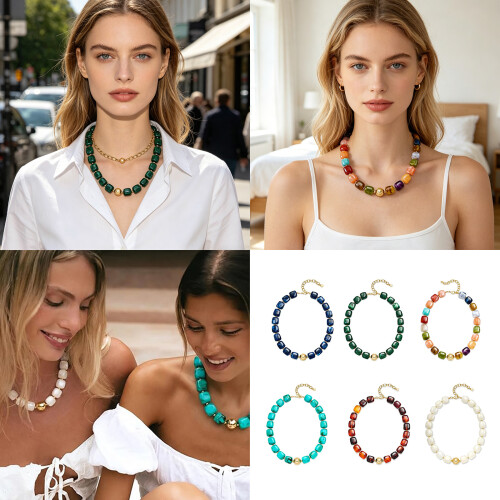 Collier ras de cou élégant en perles de plastique-SARCELLE1 2