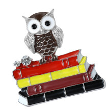 Charmante Retro Uil Pin met een Boek Broche-Koffie kleur