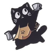 Hübsche Brosche „Black Puss Nipping Coffee“, niedliche