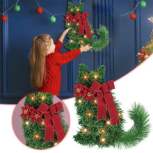 Guirlande de Noël lumineuse en forme de chat à suspendre à la porte