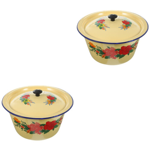 Vintage enamel washing basin with lid 2 pcs