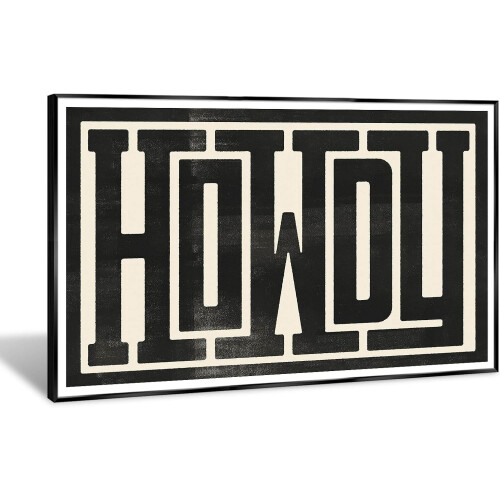 Vintage Howdy Wall Art Czarno-Białe Płótno 24x36 cali