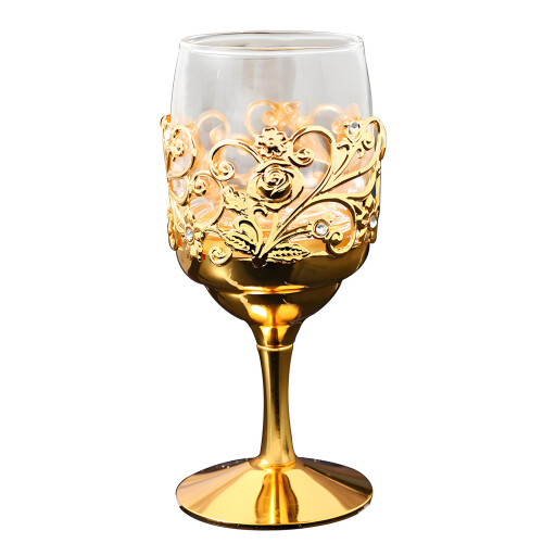 Handgefertigter Whiskybecher aus Glas mit Eisenrahmen,