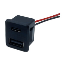 Doppelschichtige USB-A- und Typ-C-Ladeanschlussbuchse-Schwarz