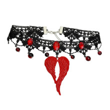 Black Lace And Red Heart Necklace Sweet Dark Style Layering-Red