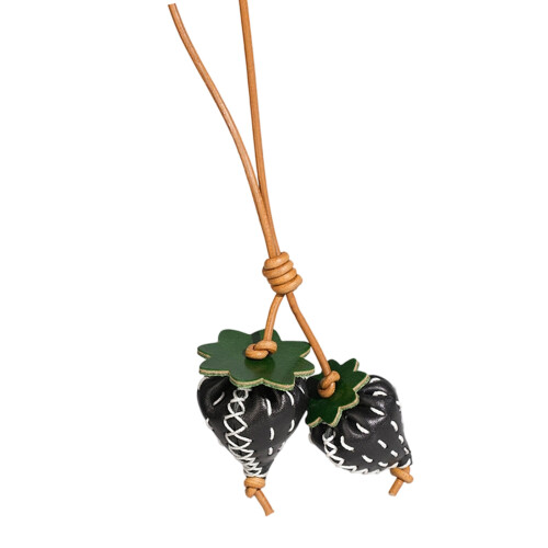 Vibrant Red Strawberry Themed Key Chain High Quality-Black