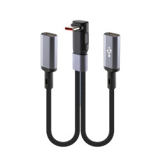 Mit Nylon geflochtenes USB-C-Splitterkabel,-2 Typ-C-Winkelstück
