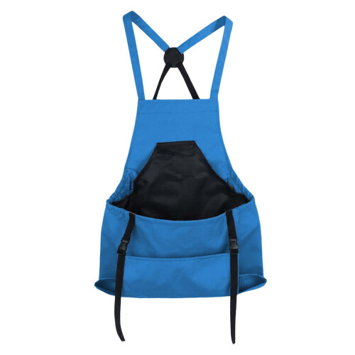 Blauwe canvas tuinschort met snelsluitzak 2