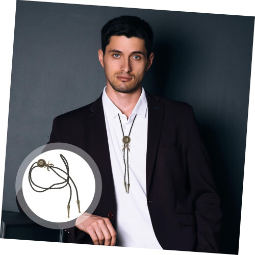 Ρυθμιζόμενη αλυσίδα κολιέ Vintage Bolo Tie για άνδρες από δέρμα PU 2