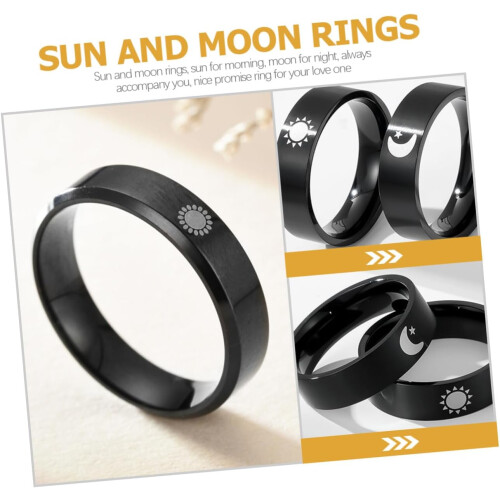 Conjunto de anéis de promessa de casais de aço inoxidável do sol e da lua 1