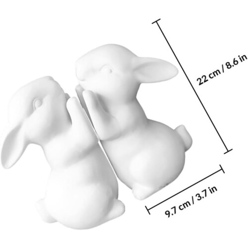 Ceramic Rabbit Bookends, White Pair Cute Bunny-Shaped Decorative Book Supports 1