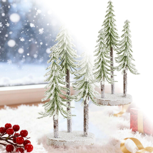 Mini sapin de Noël floqué avec socle en bois 1
