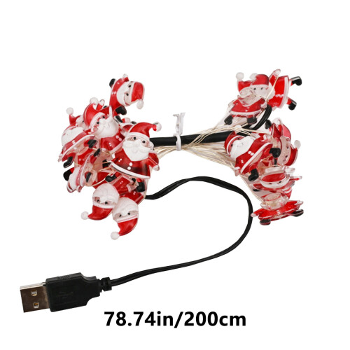 Φωτάκια LED με 20 φώτα, 2 μέτρα, ζεστό λευκό και κόκκινο, με τον Άγιο Βασίλη 2