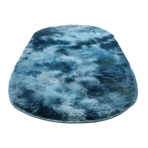 Soft Fluffy Bedroom Rug Oval Blue 23.6 x 70.9 in 1