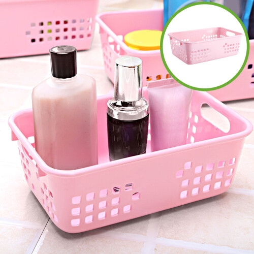 Small Desktop Storage Basket – Plastic Organizer Bin with Handles, Stackable for Remote Controls, Office, Kitchen & Bathroom 1