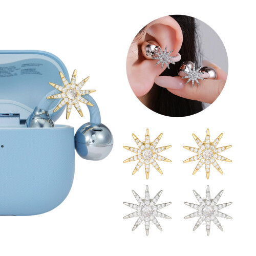Trendy Two Tone Metal Ear Buds Decorations with Dazzling-Silver 2