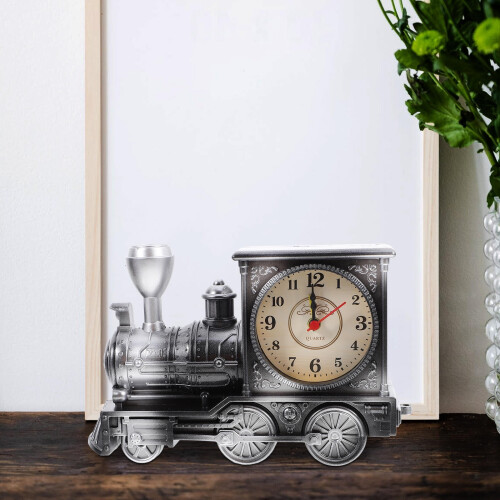Eisenbahn-Wecker, silberfarben, analog, Tischuhr, 1 Stück 2