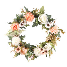 Ghirlanda primaverile con fiori artificiali, decorazione per porta in rattan con fiocco